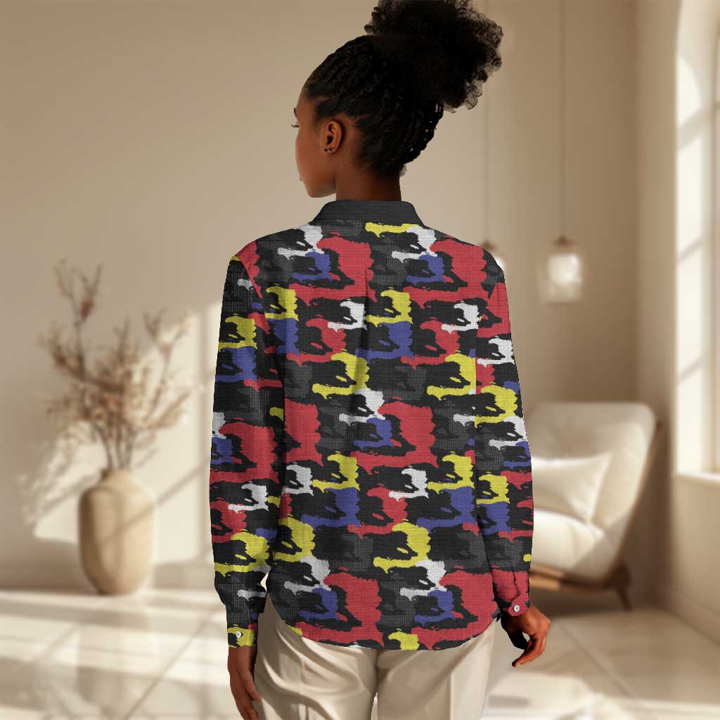 Haiti Map Camouflage Colorful Women Casual Shirt - African Pride