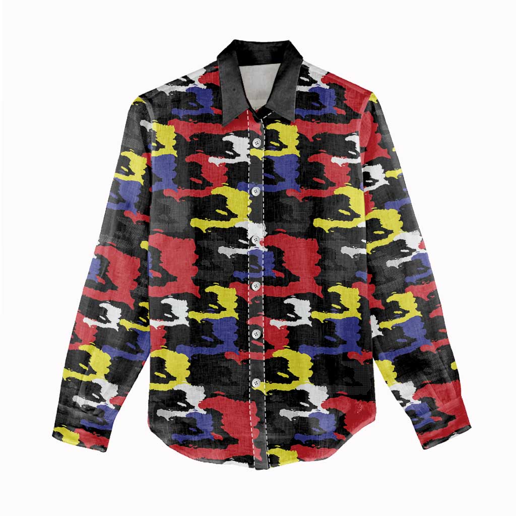 Haiti Map Camouflage Colorful Women Casual Shirt - African Pride