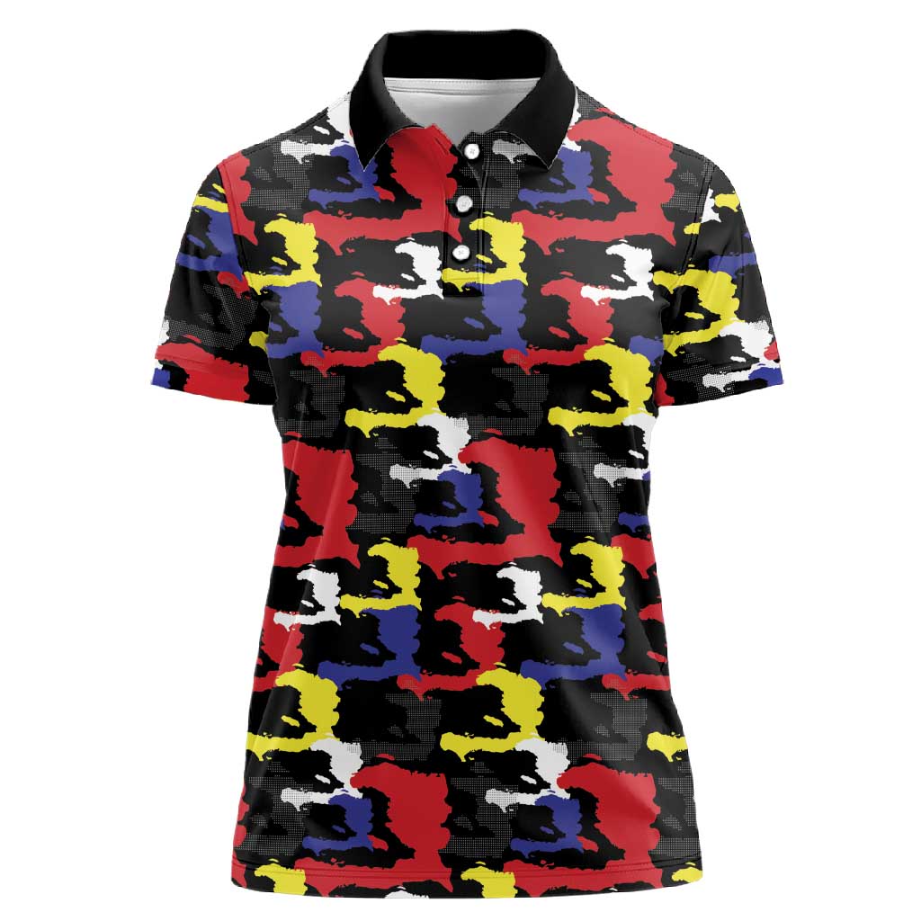 Haiti Map Camouflage Colorful Women Polo Shirt - African Pride