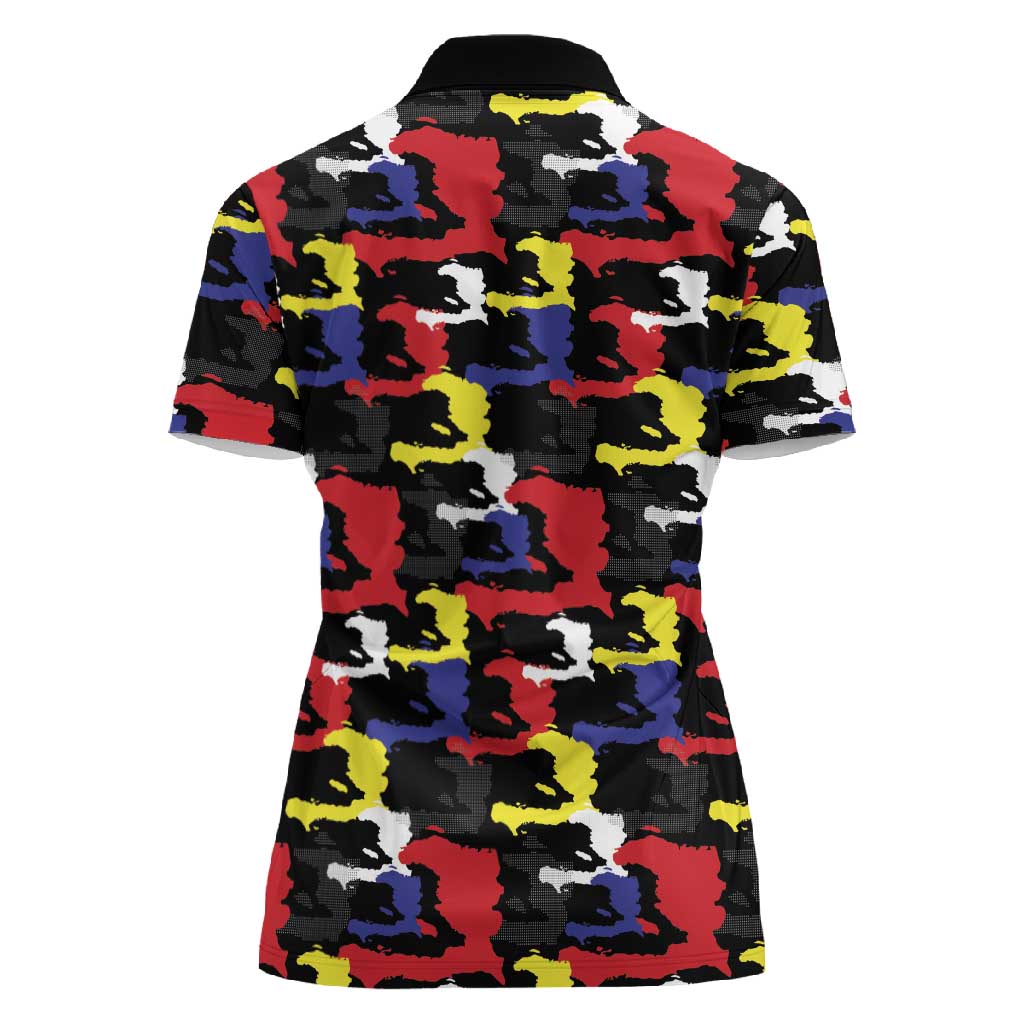 Haiti Map Camouflage Colorful Women Polo Shirt - African Pride