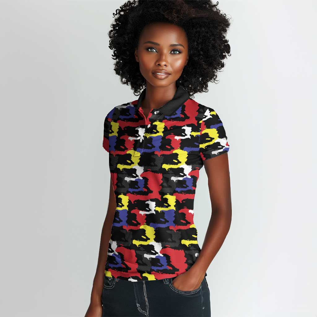 Haiti Map Camouflage Colorful Women Polo Shirt - African Pride