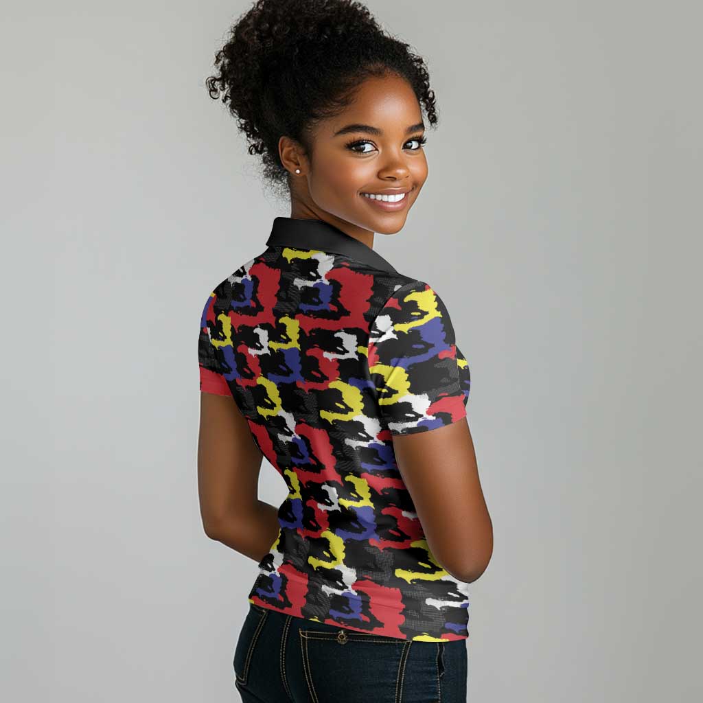 Haiti Map Camouflage Colorful Women Polo Shirt - African Pride