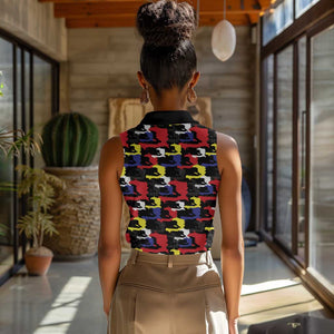 Haiti Map Camouflage Colorful Women Sleeveless Polo Shirt - African Pride