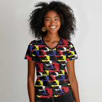 Haiti Map Camouflage Colorful Women V-Neck T-Shirt - African Pride