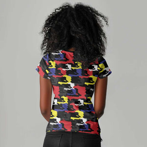 Haiti Map Camouflage Colorful Women V-Neck T-Shirt - African Pride
