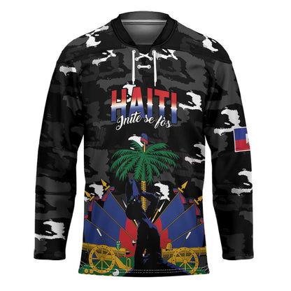 Personalized Haiti Map Camouflage Hockey Jersey Unique Style - African Pride