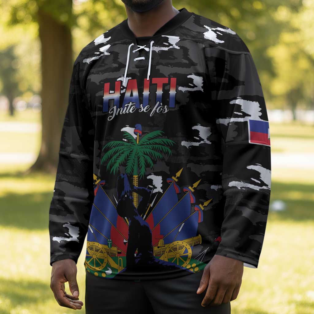 Personalized Haiti Map Camouflage Hockey Jersey Unique Style - African Pride