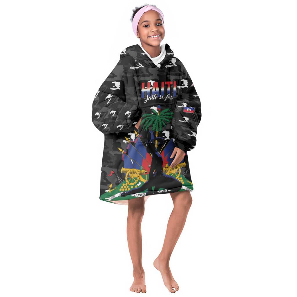 Personalized Haiti Map Camouflage Kid Wearable Blanket Hoodie Unique Style - African Pride