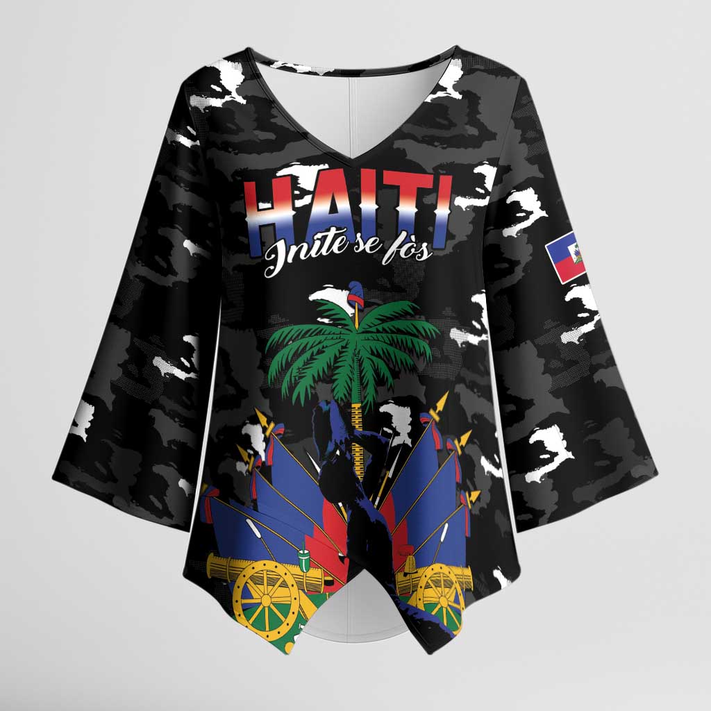 Personalized Haiti Map Camouflage Kimono Sleeve Blouse Unique Style - African Pride