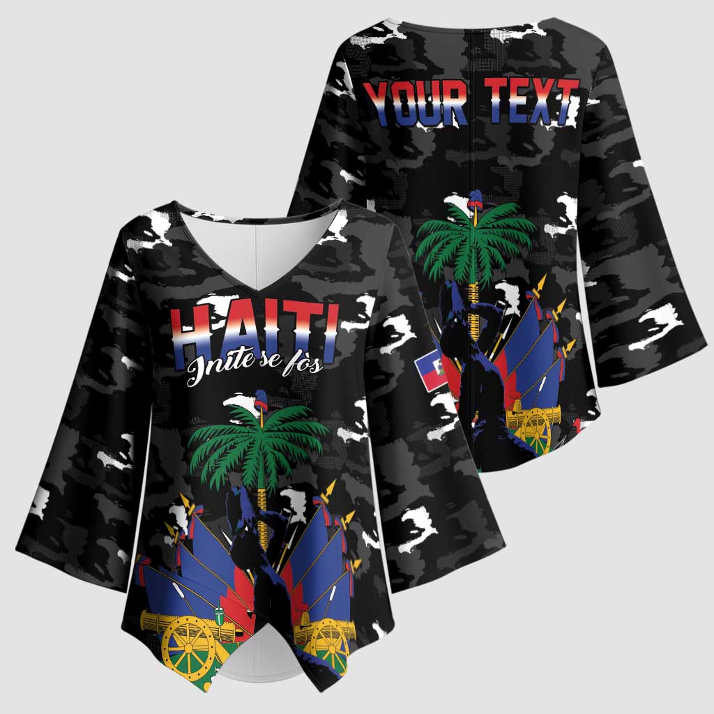 Personalized Haiti Map Camouflage Kimono Sleeve Blouse Unique Style - African Pride