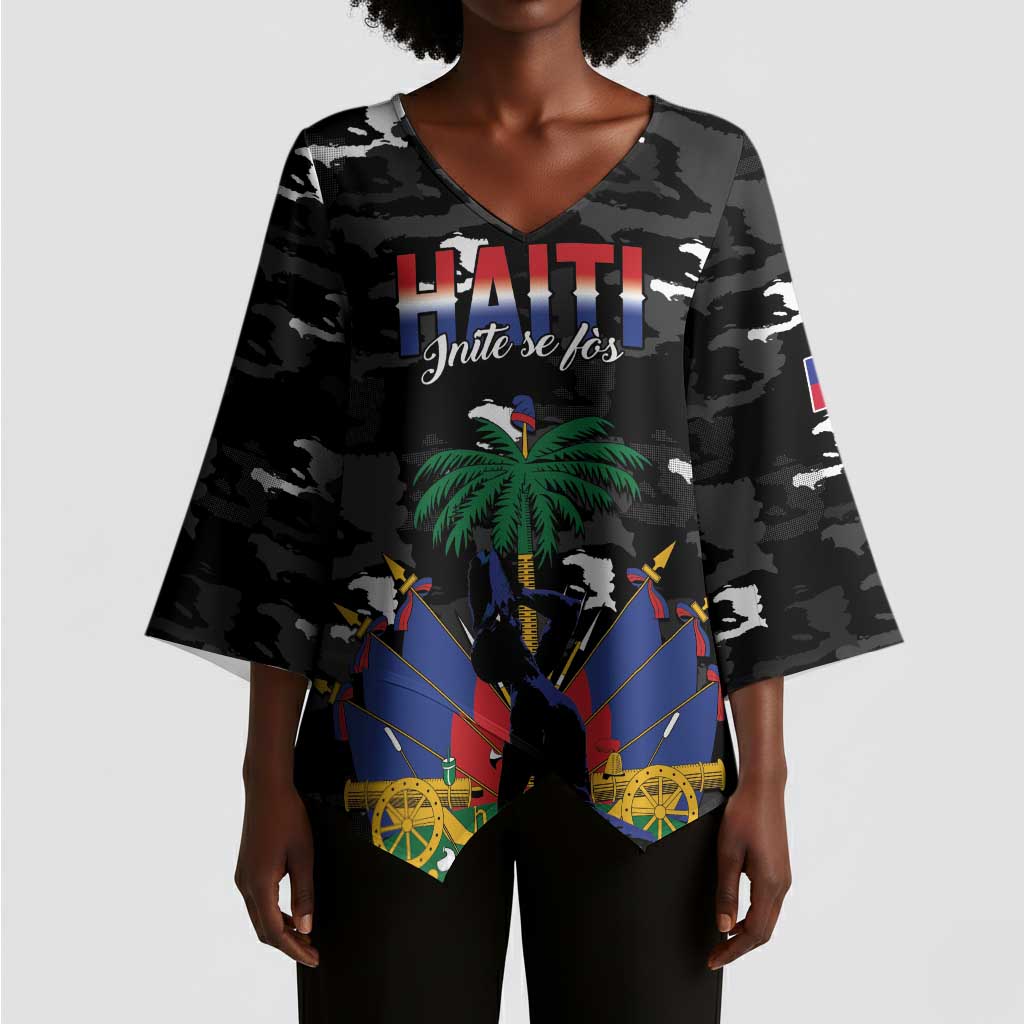 Personalized Haiti Map Camouflage Kimono Sleeve Blouse Unique Style - African Pride