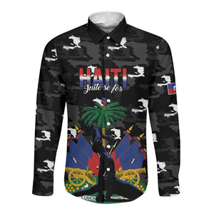Personalized Haiti Map Camouflage Long Sleeve Button Shirt Unique Style - African Pride