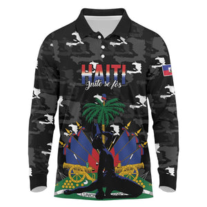 Personalized Haiti Map Camouflage Long Sleeve Polo Shirt Unique Style - African Pride