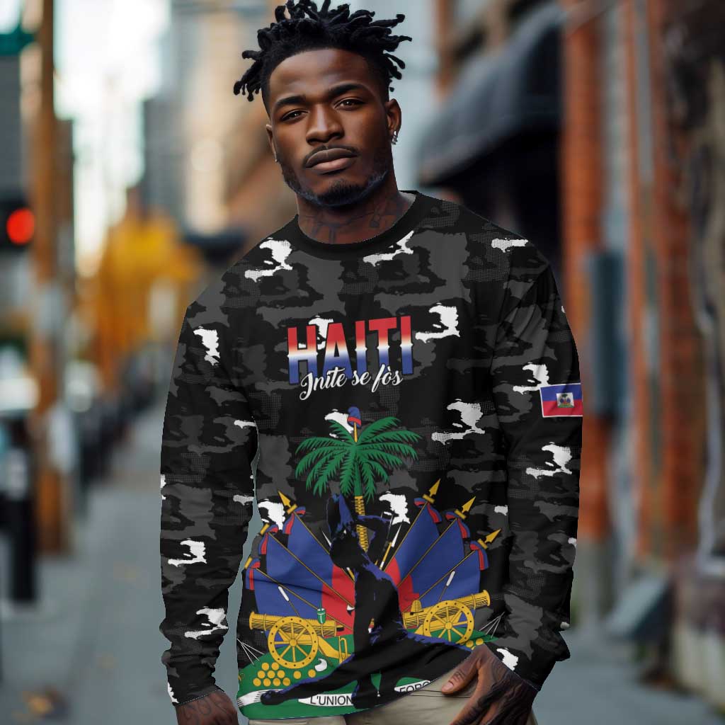 Personalized Haiti Map Camouflage Long Sleeve Shirt Unique Style - African Pride