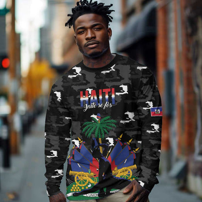 Personalized Haiti Map Camouflage Long Sleeve Shirt Unique Style - African Pride