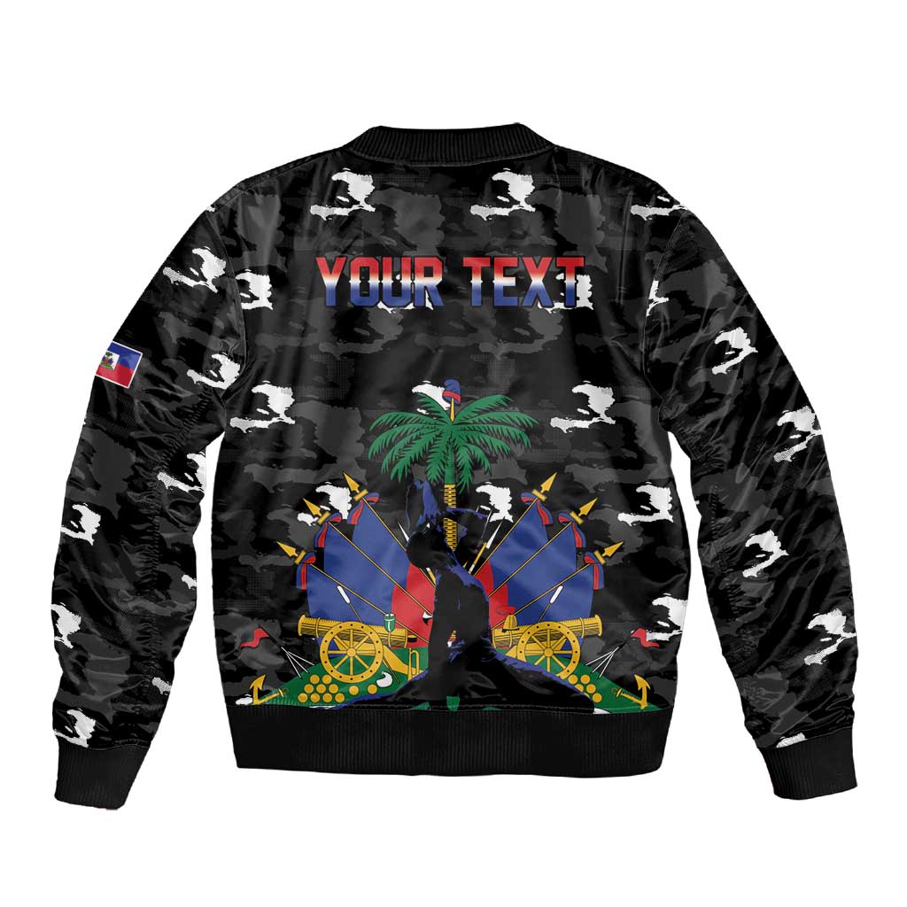 Personalized Haiti Map Camouflage Sleeve Zip Bomber Jacket Unique Style - African Pride