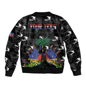 Personalized Haiti Map Camouflage Sleeve Zip Bomber Jacket Unique Style - African Pride