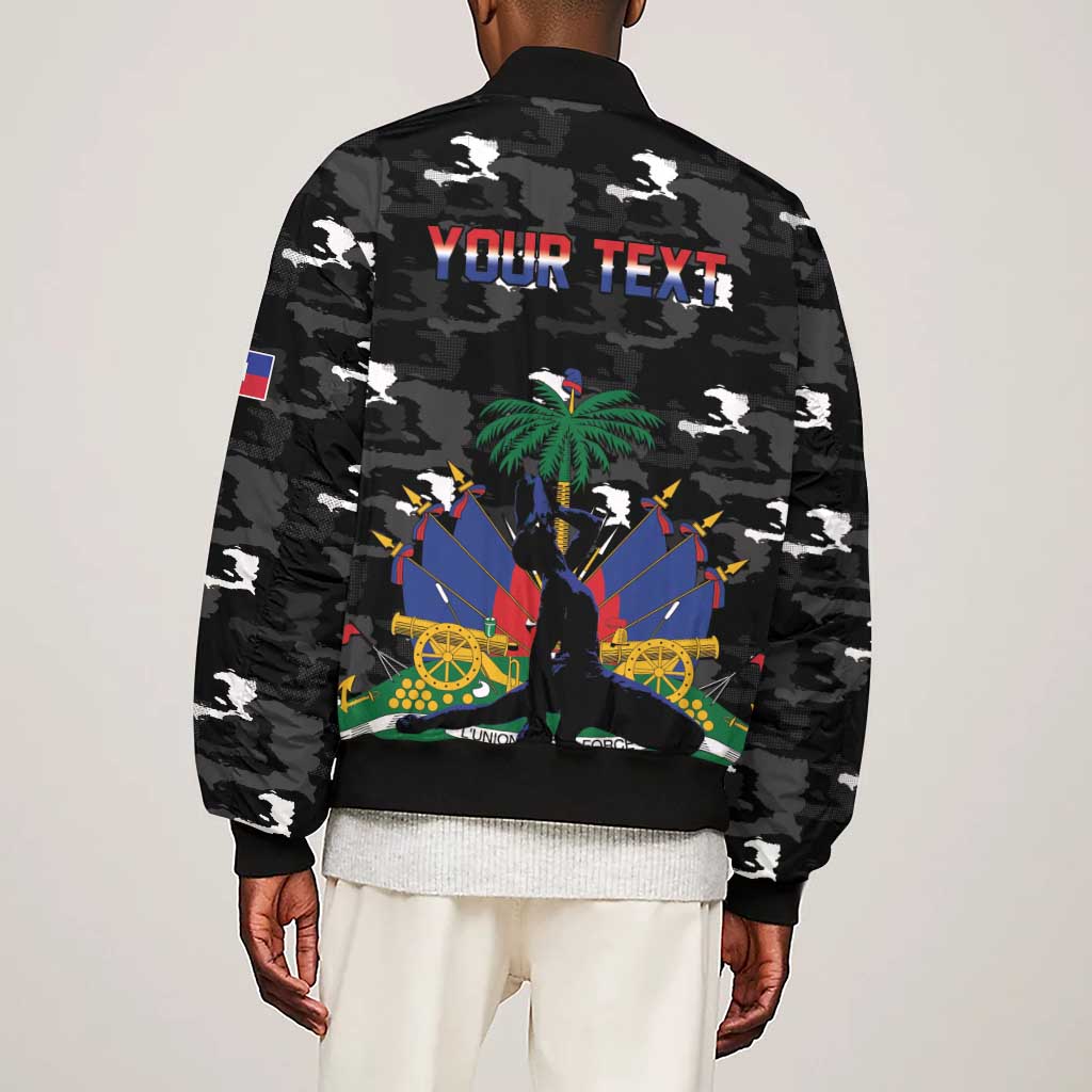 Personalized Haiti Map Camouflage Sleeve Zip Bomber Jacket Unique Style - African Pride
