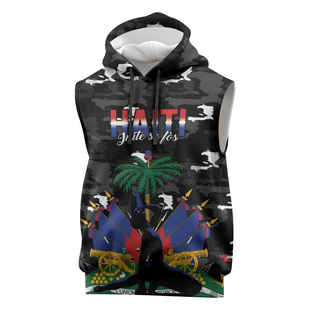 Personalized Haiti Map Camouflage Sleeveless Hoodie Unique Style - African Pride