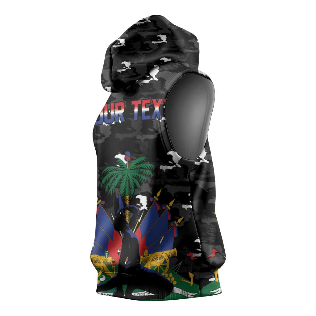 Personalized Haiti Map Camouflage Sleeveless Hoodie Unique Style - African Pride