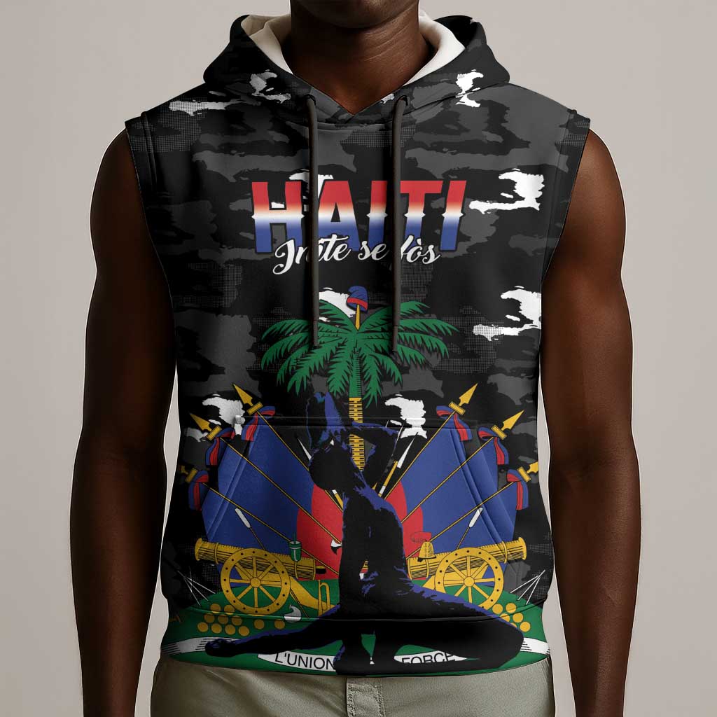 Personalized Haiti Map Camouflage Sleeveless Hoodie Unique Style - African Pride