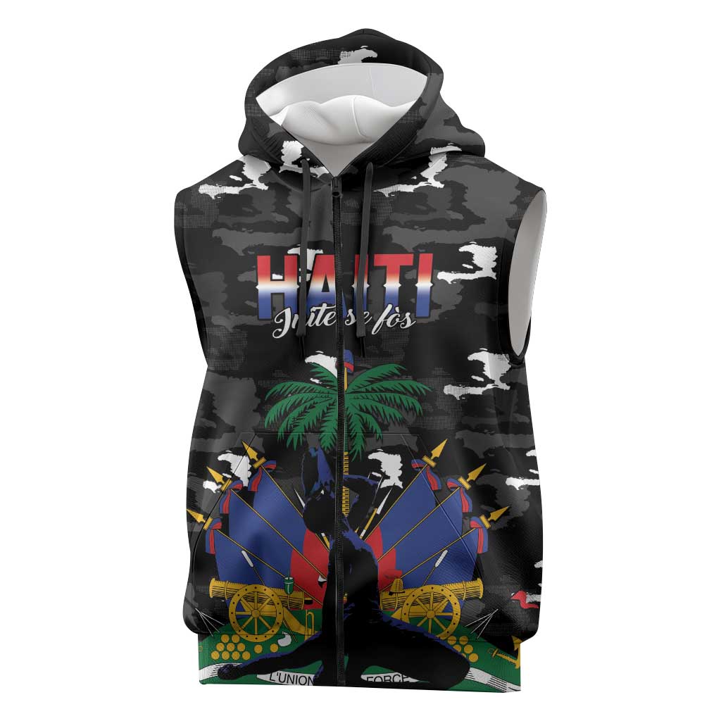 Personalized Haiti Map Camouflage Sleeveless Zip Hoodie Unique Style - African Pride