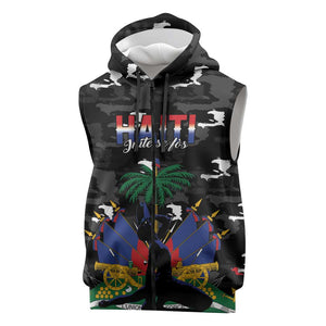 Personalized Haiti Map Camouflage Sleeveless Zip Hoodie Unique Style - African Pride