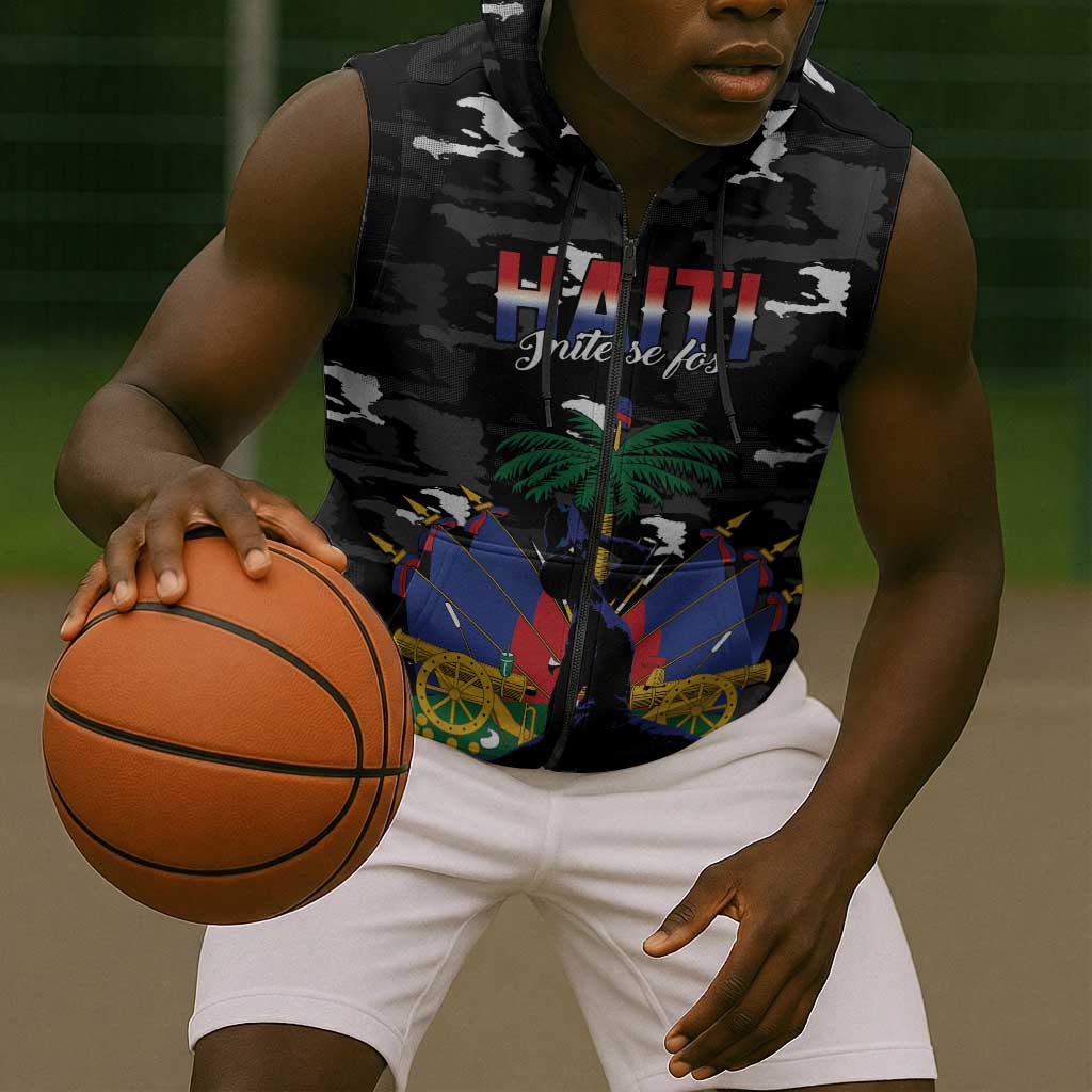 Personalized Haiti Map Camouflage Sleeveless Zip Hoodie Unique Style - African Pride