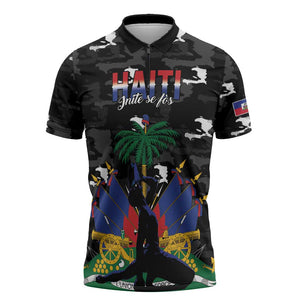 Personalized Haiti Map Camouflage Zipper Polo Shirt Unique Style - African Pride
