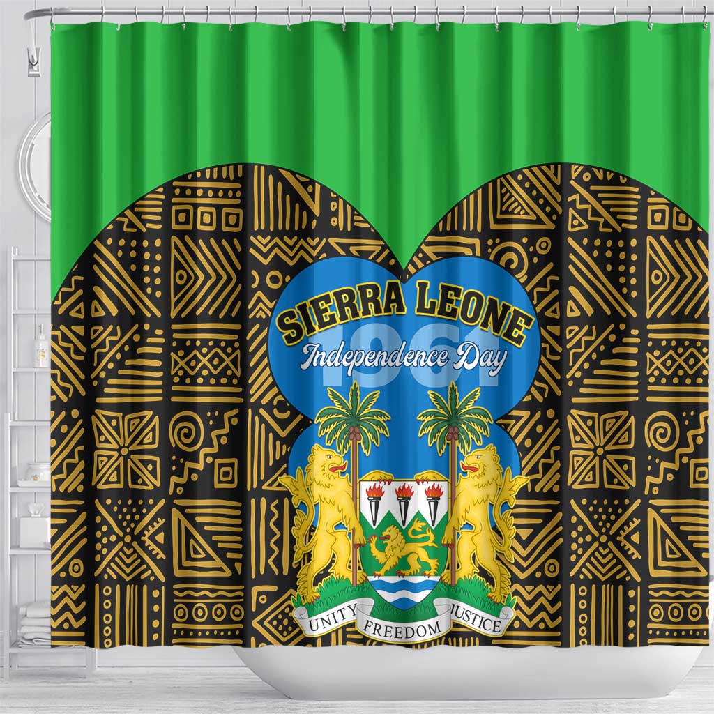 Sierra Leone Independence Day 2024 Shower Curtain Happy 63rd Anniversary African Pattern