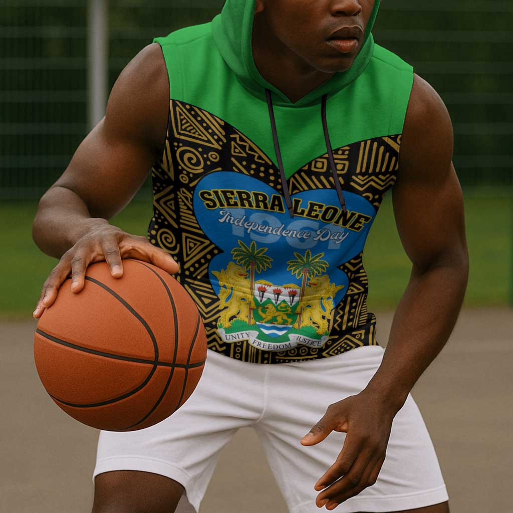 Sierra Leone Independence Day 2024 Sleeveless Hoodie Happy 63rd Anniversary African Pattern - African Pride