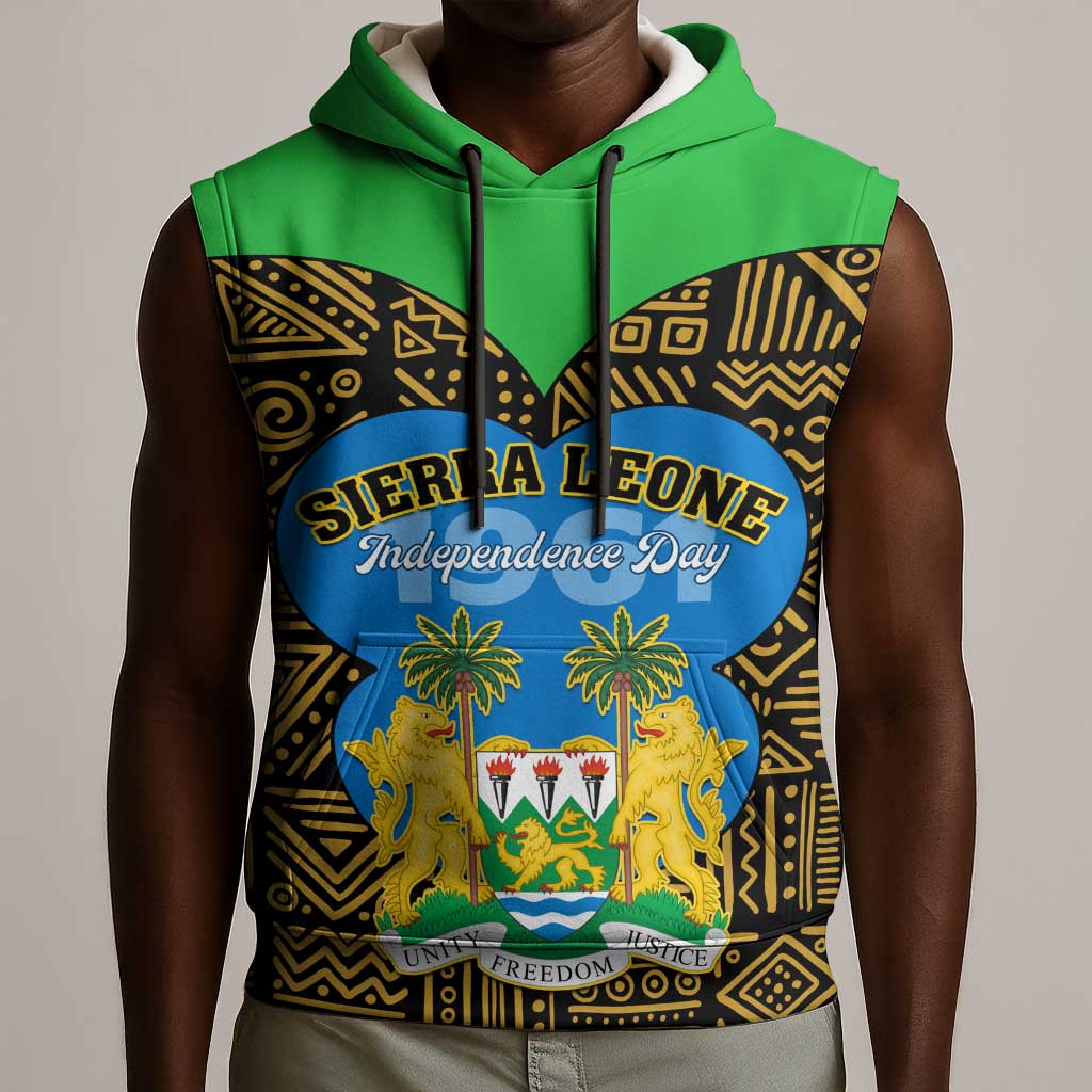 Sierra Leone Independence Day 2024 Sleeveless Hoodie Happy 63rd Anniversary African Pattern - African Pride