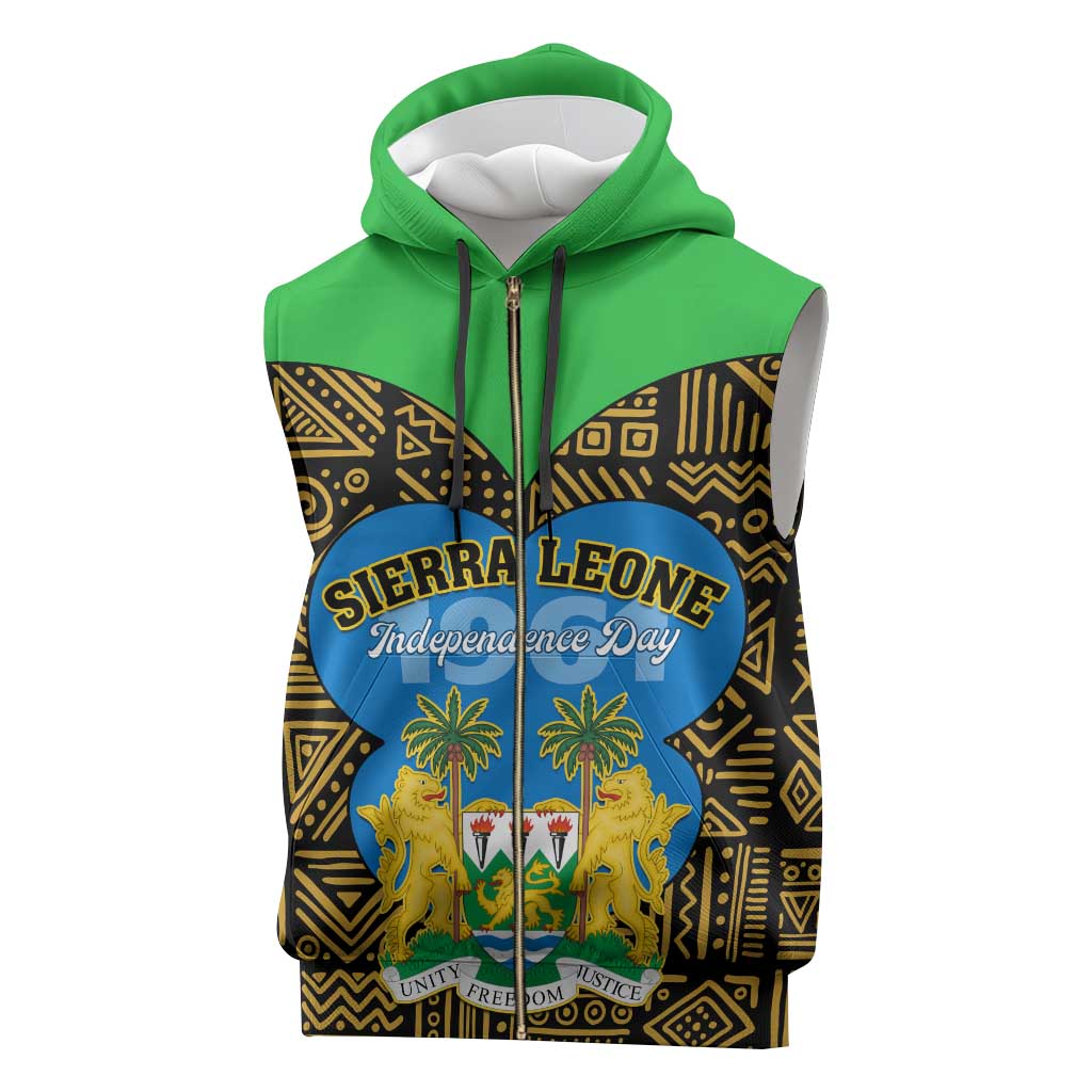 Sierra Leone Independence Day 2024 Sleeveless Zip Hoodie Happy 63rd Anniversary African Pattern - African Pride