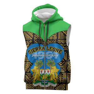 Sierra Leone Independence Day 2024 Sleeveless Zip Hoodie Happy 63rd Anniversary African Pattern - African Pride