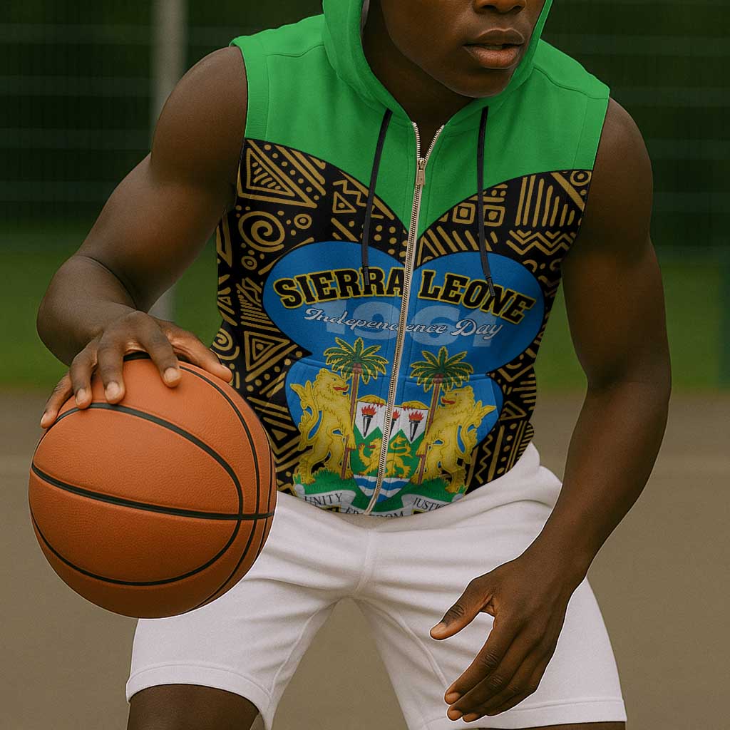 Sierra Leone Independence Day 2024 Sleeveless Zip Hoodie Happy 63rd Anniversary African Pattern - African Pride