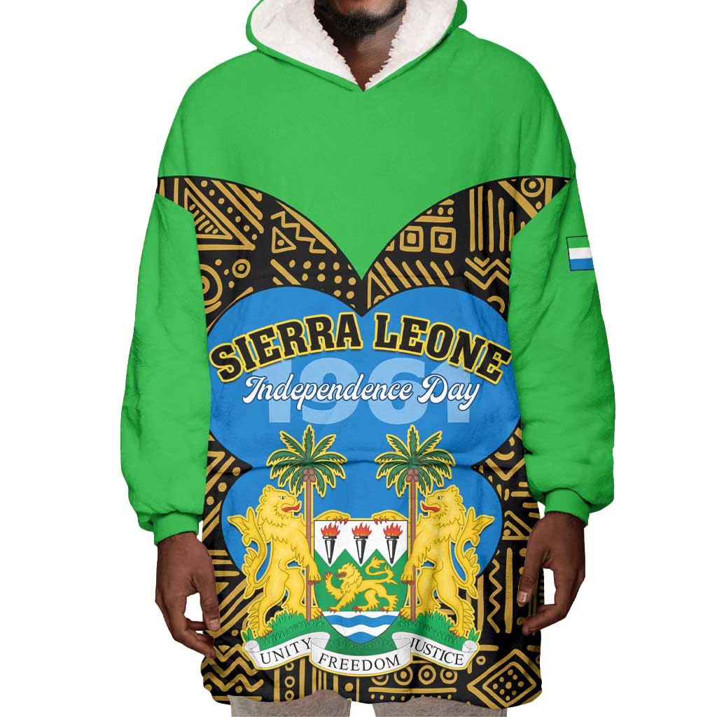 Sierra Leone Independence Day 2024 Wearable Blanket Hoodie Happy 63rd Anniversary African Pattern