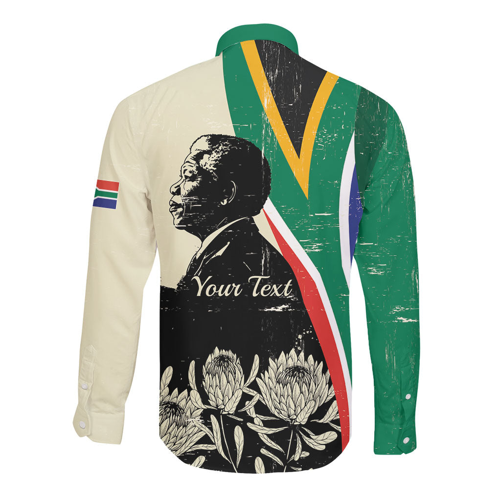 Personalized Nelson Mandela Day Long Sleeve Button Shirt South Africa Vintage Stylized