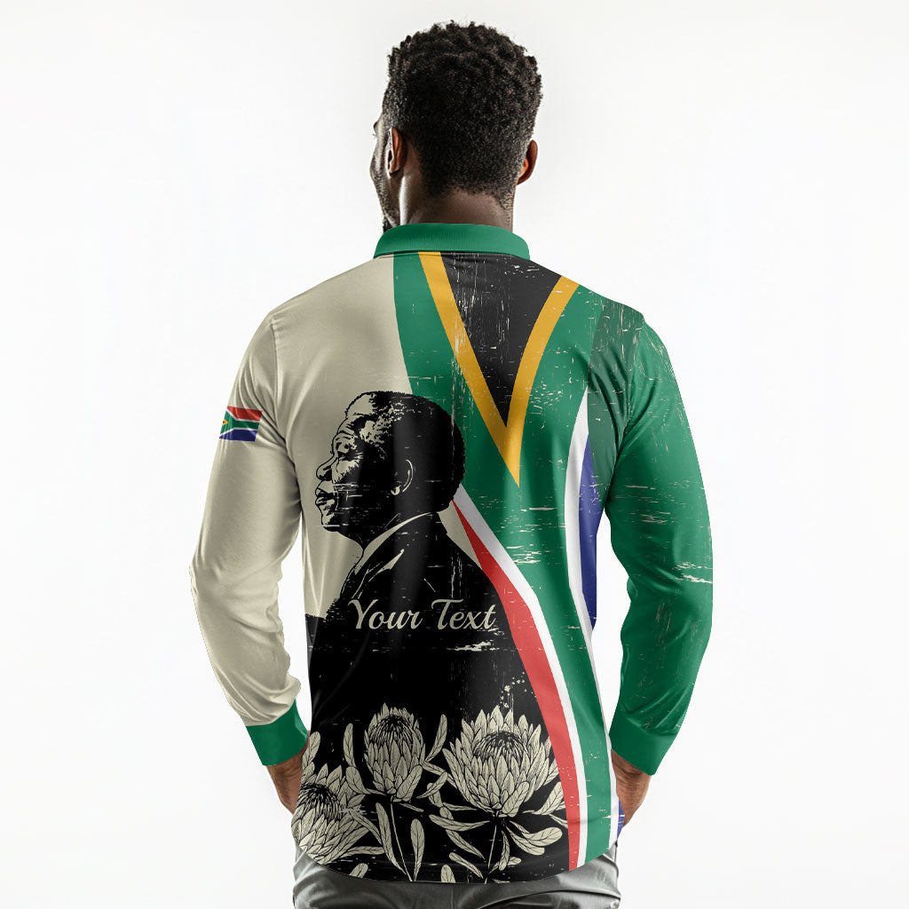 Personalized Nelson Mandela Day Long Sleeve Polo Shirt South Africa Vintage Stylized
