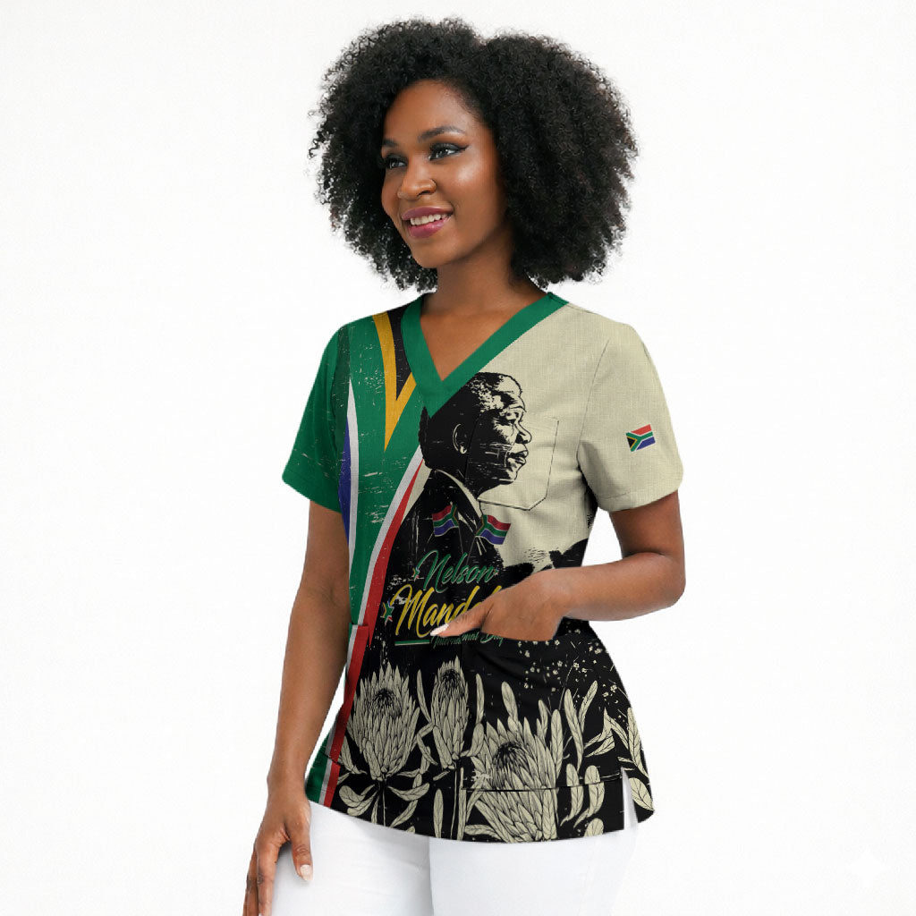 Personalized Nelson Mandela Day Scrub Top South Africa Vintage Stylized