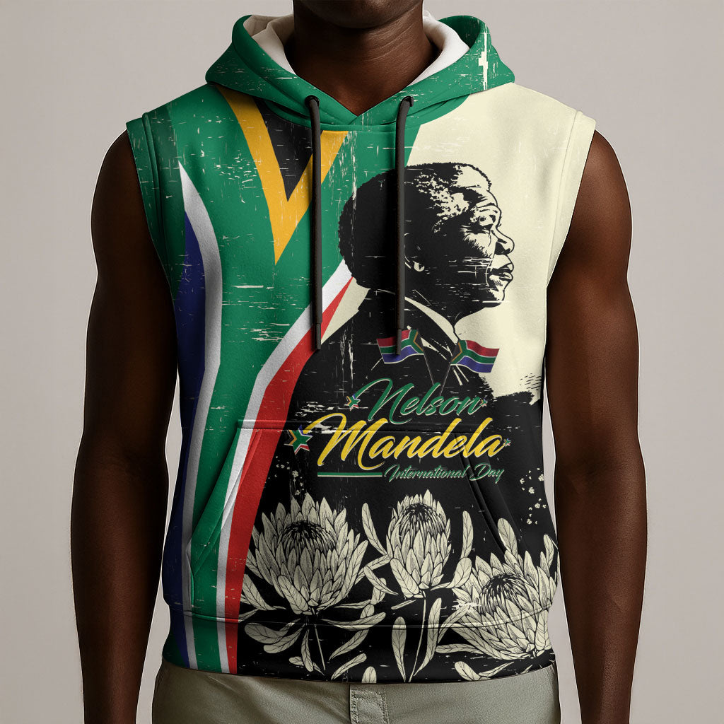 Personalized Nelson Mandela Day Sleeveless Hoodie South Africa Vintage Stylized