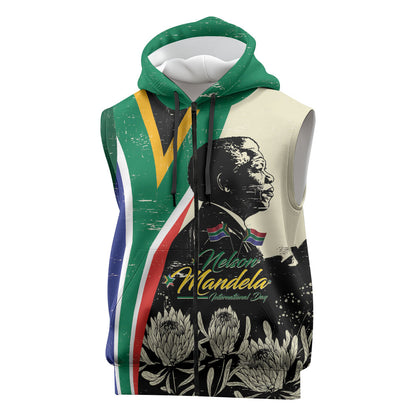 Personalized Nelson Mandela Day Sleeveless Zip Hoodie South Africa Vintage Stylized