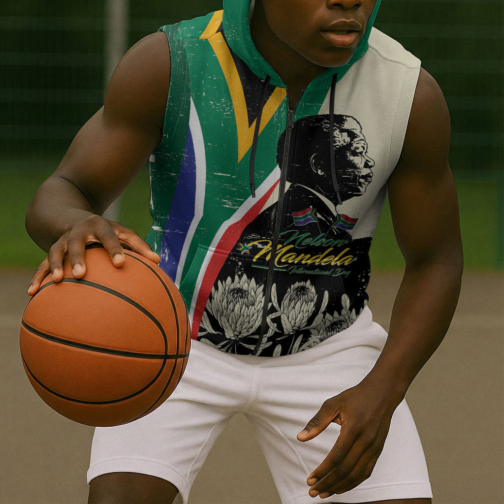 Personalized Nelson Mandela Day Sleeveless Zip Hoodie South Africa Vintage Stylized