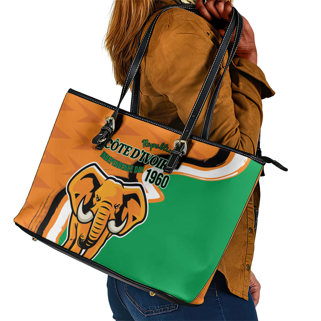 Ivory Coast August 7th 1960 Leather Tote Bag Happy Independence Day