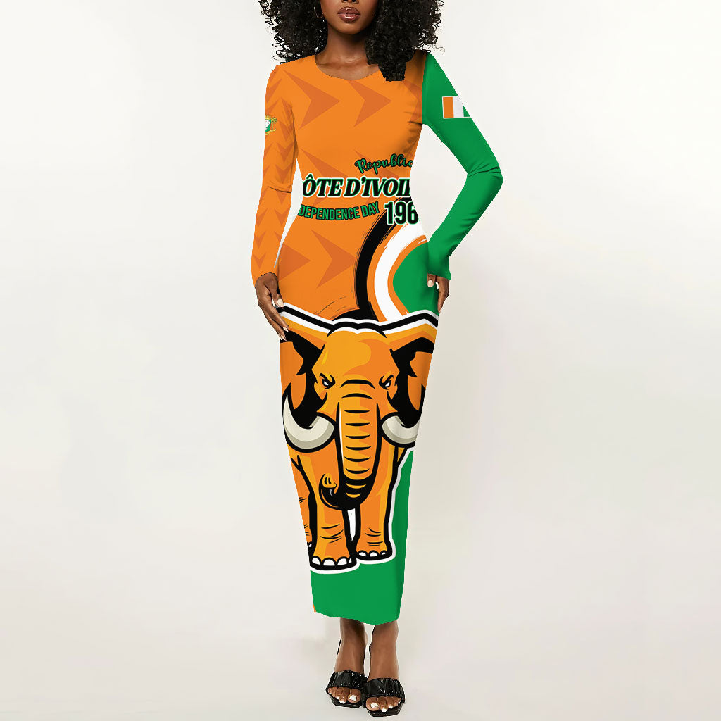 Personalised Ivory Coast August 7th 1960 Long Sleeve Bodycon Dress Happy Independence Day