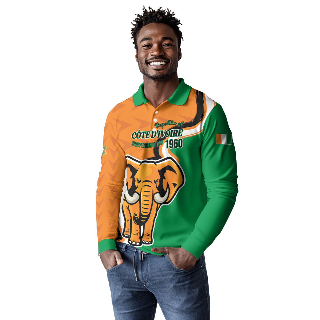 Personalised Ivory Coast August 7th 1960 Long Sleeve Polo Shirt Happy Independence Day