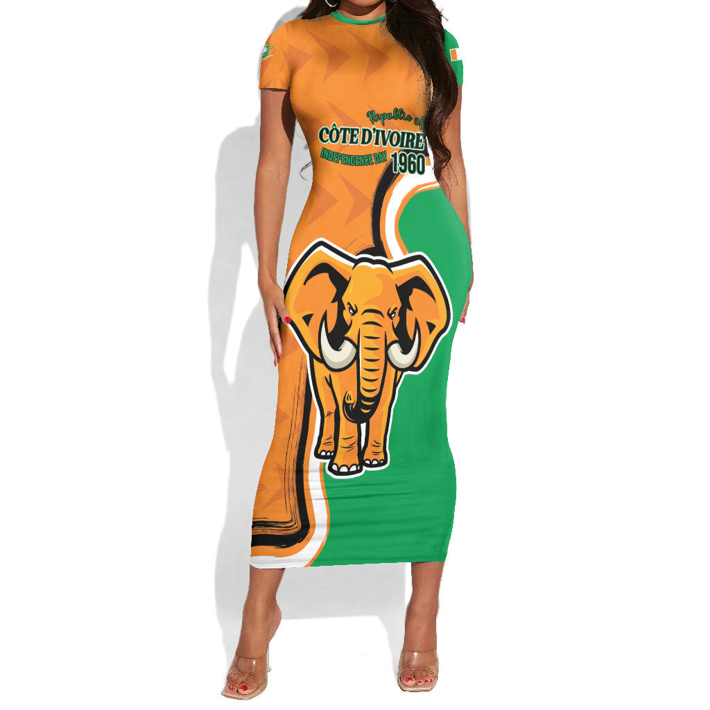 Personalised Ivory Coast August 7th 1960 Short Sleeve Bodycon Dress Happy Independence Day