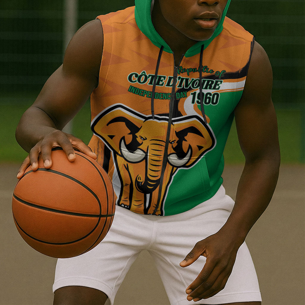 Personalised Ivory Coast August 7th 1960 Sleeveless Zip Hoodie Happy Independence Day