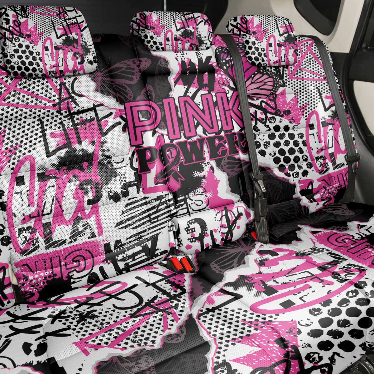 Pink Power Graffiti Back Car Seat Cover Breast Cancer Awareness - African Pride