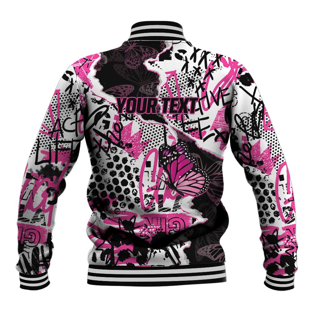 Personalized Pink Power Graffiti Baseball Jacket Breast Cancer Awareness - African Pride