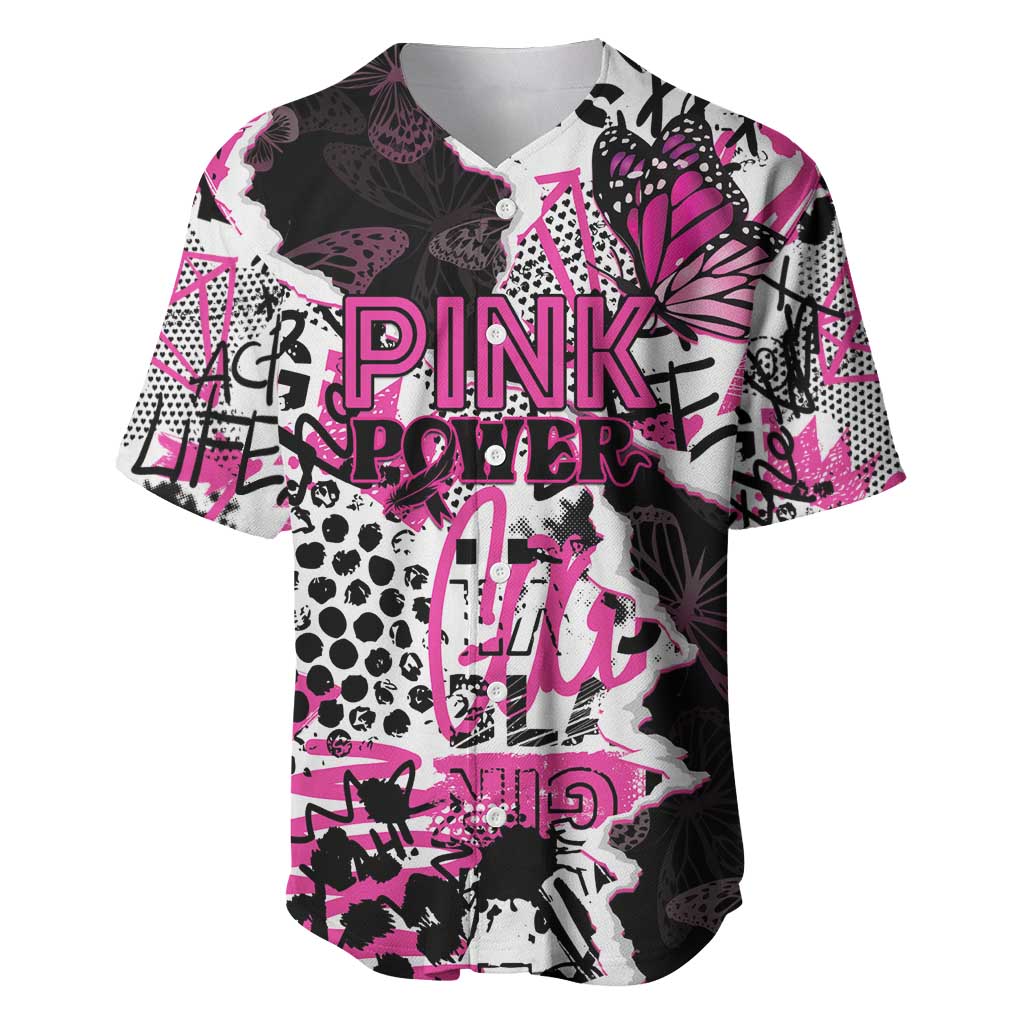 Personalized Pink Power Graffiti Baseball Jersey Breast Cancer Awareness - African Pride